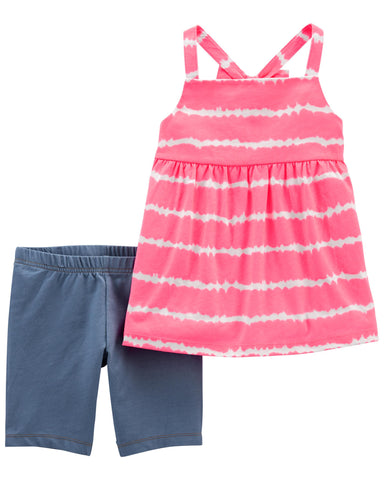 Trendy 2-piece tie-dye tank top and bike short set Trendy 2-piece tie-dye tank top and bike short set