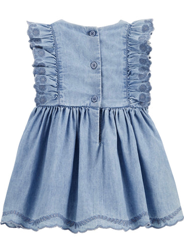 Embroided Chambray dress front Embroided Chambray dress front