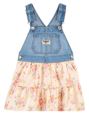 Denim overall with flower print skirt Denim overall with flower print skirt