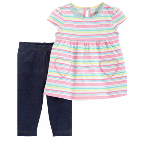 Stripe tee and blue leggings Stripe tee and blue leggings