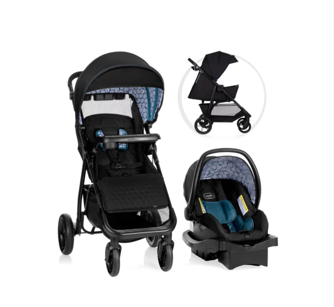 evenflo clover sport travel system Evenflo Clover Travel System with LiteMax Infant Car Seat (Blue Apis) – BreBri's Closet