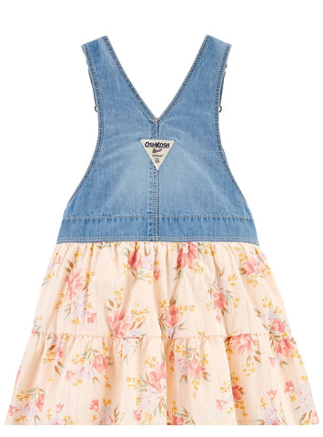 Denim overall with flower print skirt Denim overall with flower print skirt