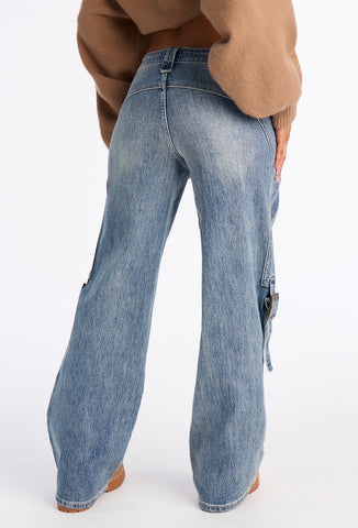 Dusty Trail Wide-Leg Buckle Cargo Jeans