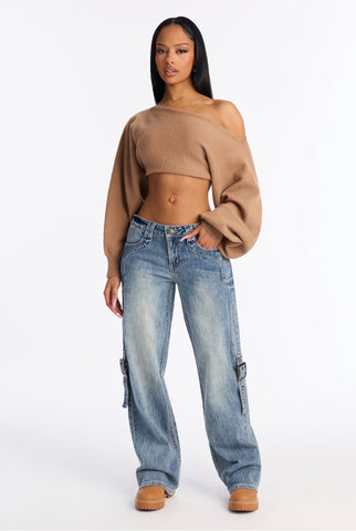 Dusty Trail Wide-Leg Buckle Cargo Jeans