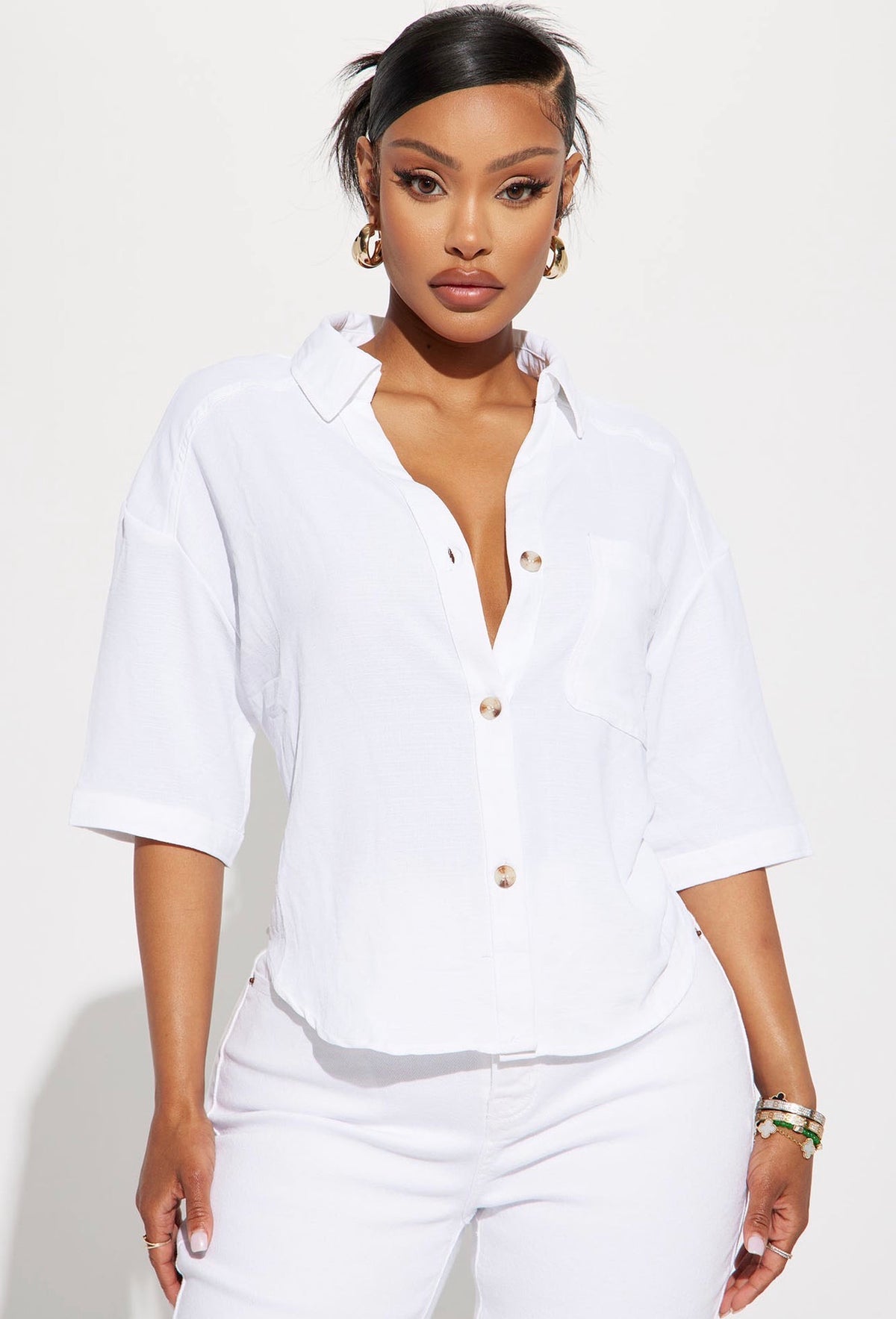 Seashell Cropped Button-Up Shirt