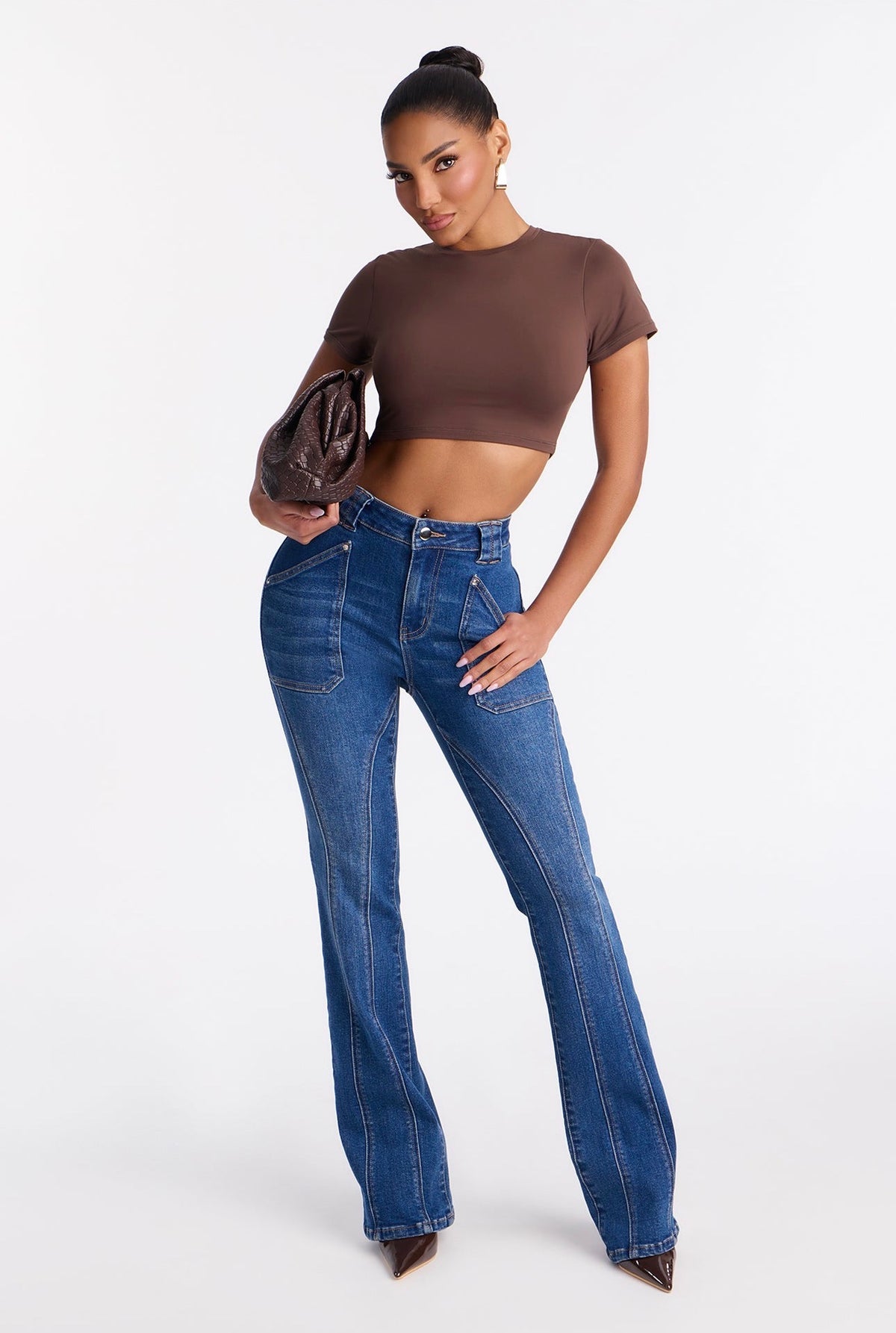 Midnight Stitch Patch-Pocket Flare Jeans