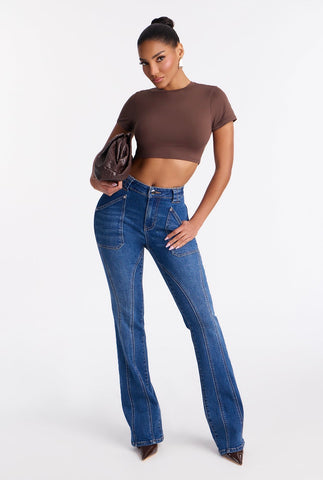 Midnight Stitch Patch-Pocket Flare Jeans