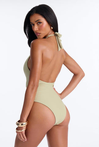 Sage Siren Twist-Front Halter One-Piece