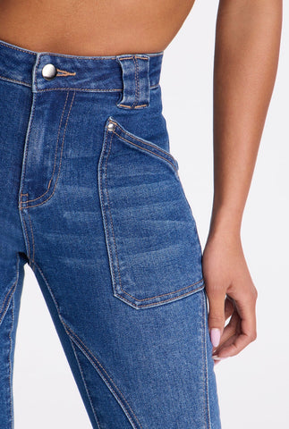 Midnight Stitch Patch-Pocket Flare Jeans