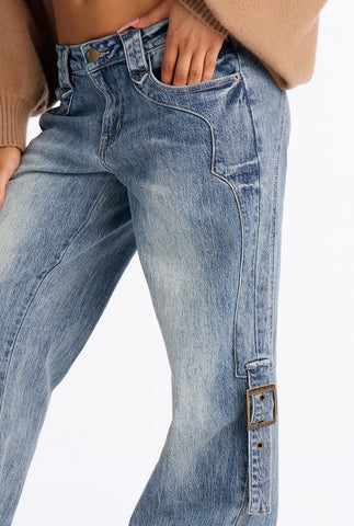 Dusty Trail Wide-Leg Buckle Cargo Jeans