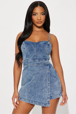 Indigo Muse Corset Wrap Skort Romper