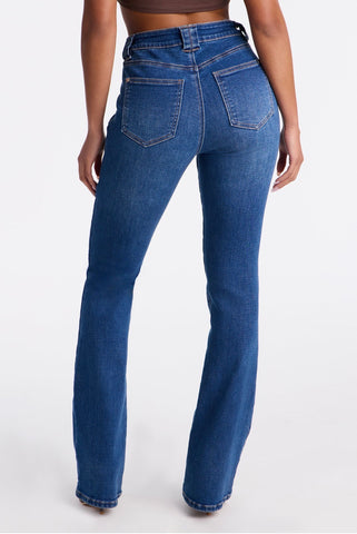Midnight Stitch Patch-Pocket Flare Jeans
