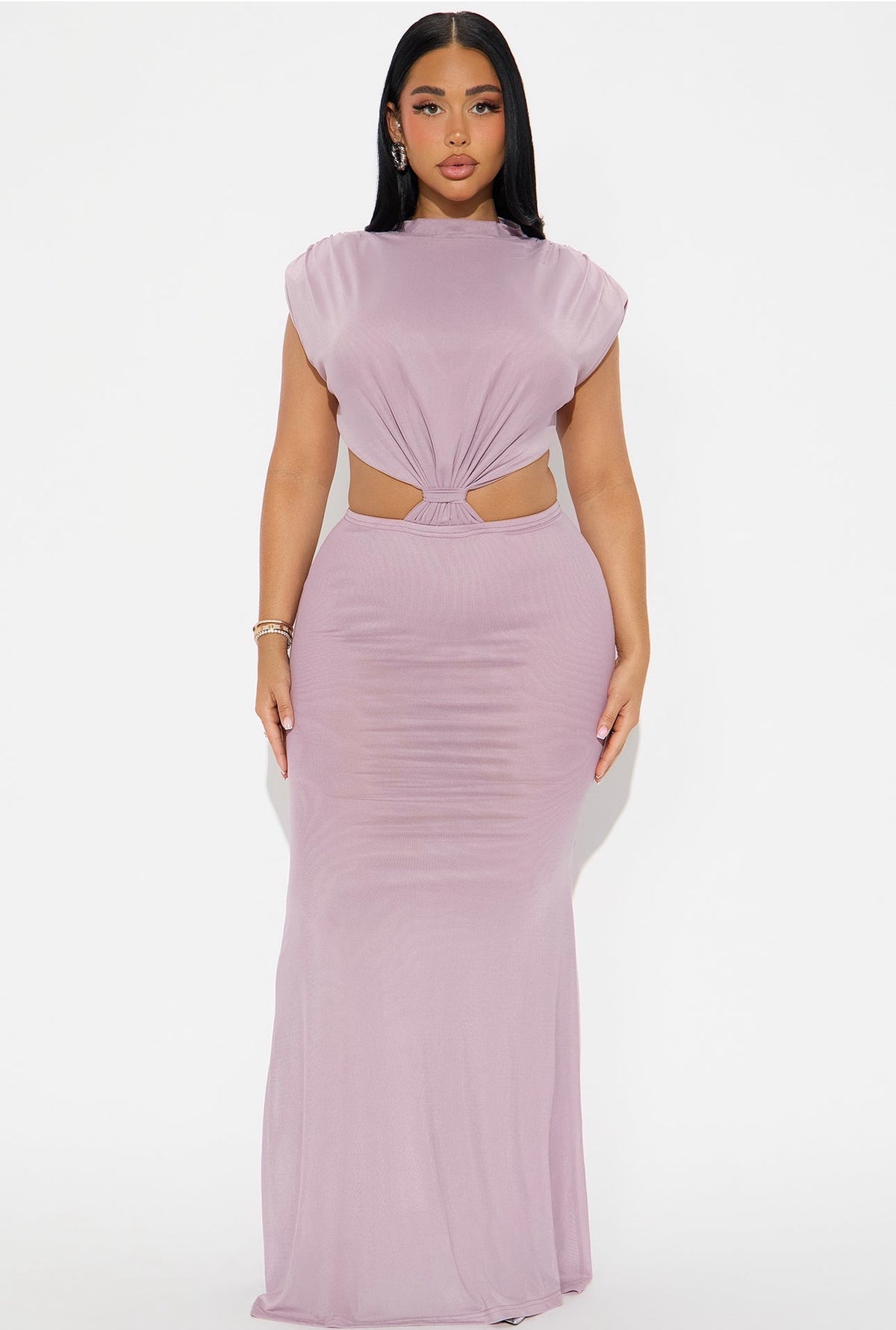 Cascade Mesh Backless Maxi Dress