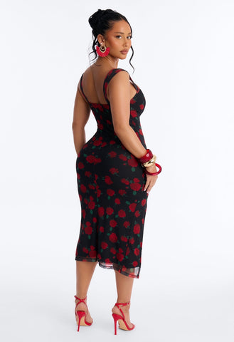 Joselyn Printed Mesh Midi Dress