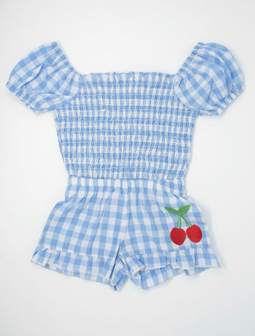 Cherry plaid romper