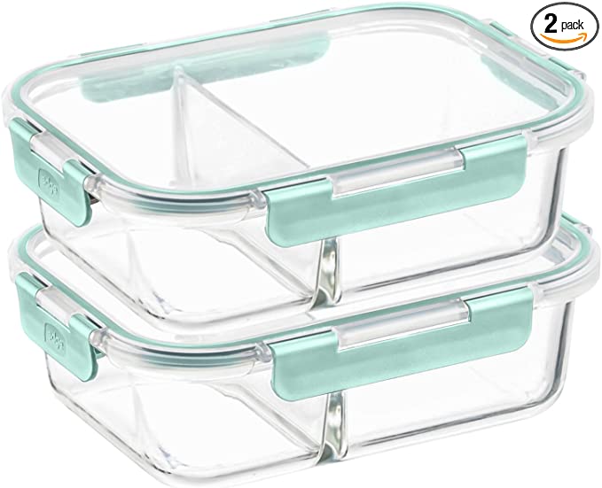 2 Section Airtight Glass Food Locktop Container