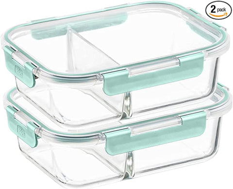 2 Section Airtight Glass Food Locktop Container