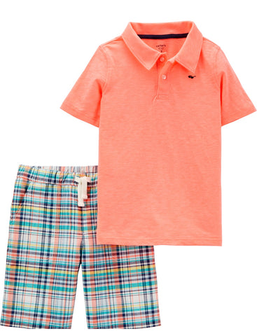 Neon Slub polo and plaid shorts