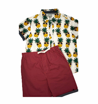 Pineapple Shirt and red shorts