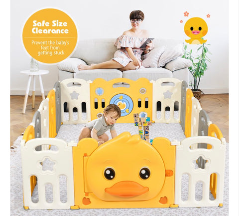 Costway Panel Foldable Baby Playpen Kids Yellow Duck Yard Activity Center w/ Sound