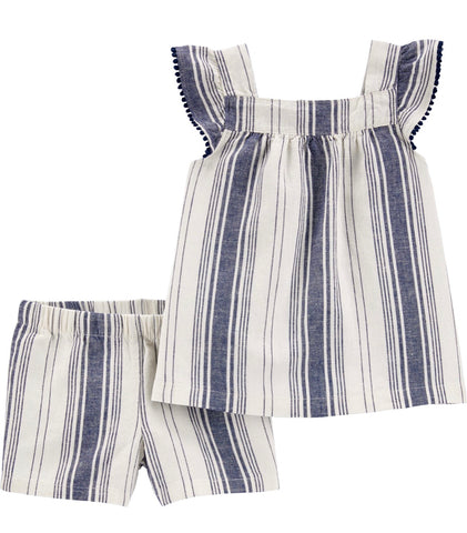 Stripe Linen Shorts Set