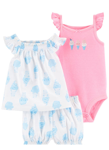 3 Piece Ice Cream Little Short Set