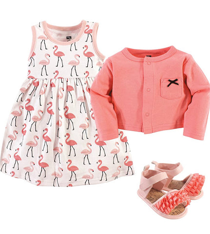 Flamingo Cardigan, dress and shoe set