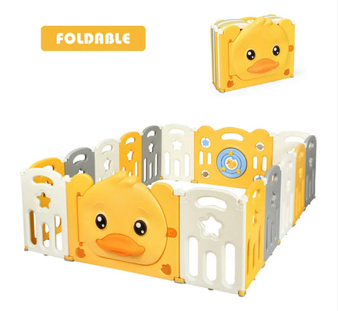 Costway Panel Foldable Baby Playpen Kids Yellow Duck Yard Activity Center w/ Sound