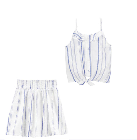 Gauze tank and pleated skirt