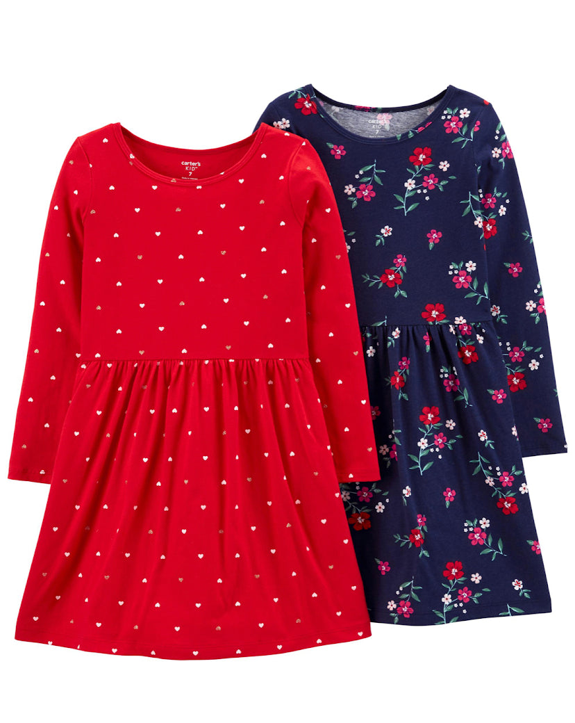 Red & Navy Floral Dress Set