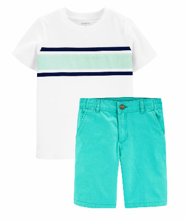 Colourblock Tee and Teal Shorts